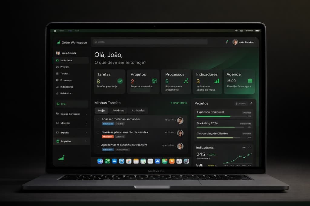 Tela real do sistema Order Workspace em notebook